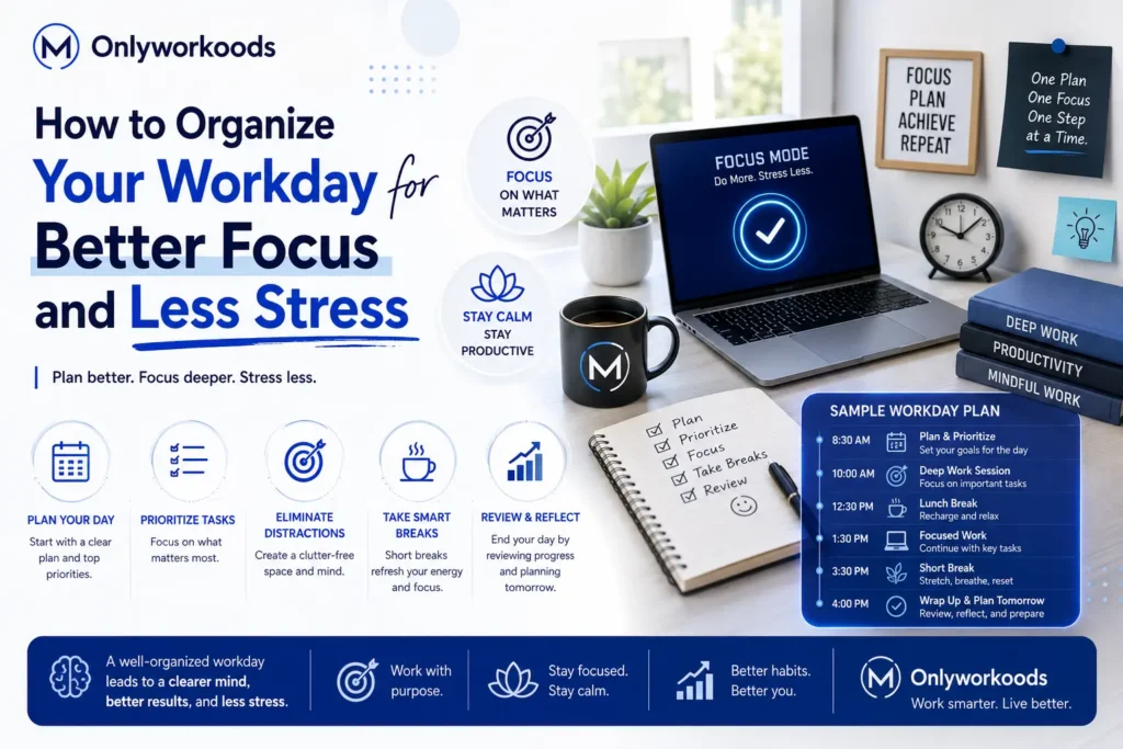 Onlyworkoods How to Organize Your Workday for Better Focus and Less Stress